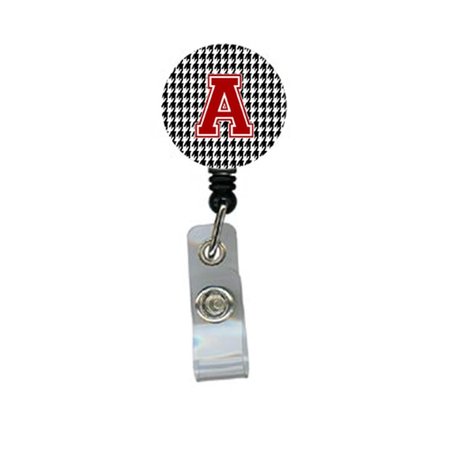 TEACHERS AID Houndstooth Black Initial A Monogram Initial Retractable Badge Reel or ID Holder with Clip TE236775